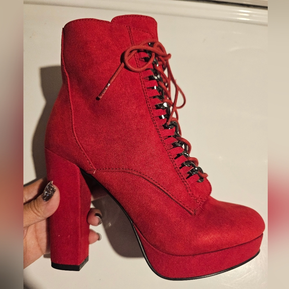 Platform red booties